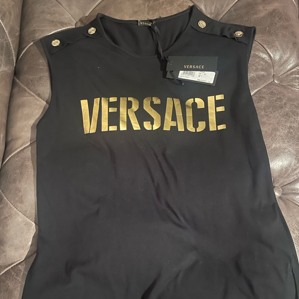 Versace women’s gold studded black sleeveless tank top new w tags. Size 38. New